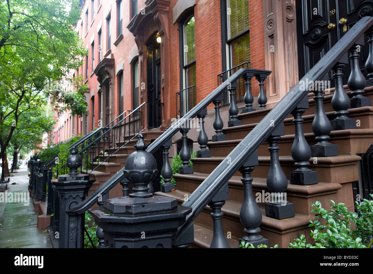 Town houses in Charles Street in Greenwich Village, New York City, America, USA Stock Photo