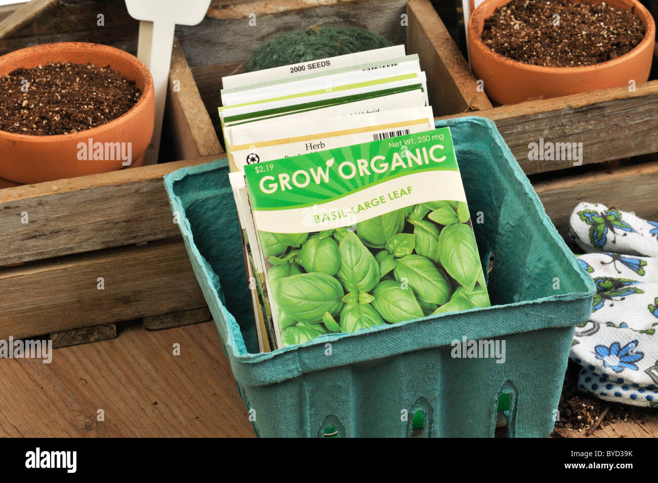 Seed packets for planting Stock Photo