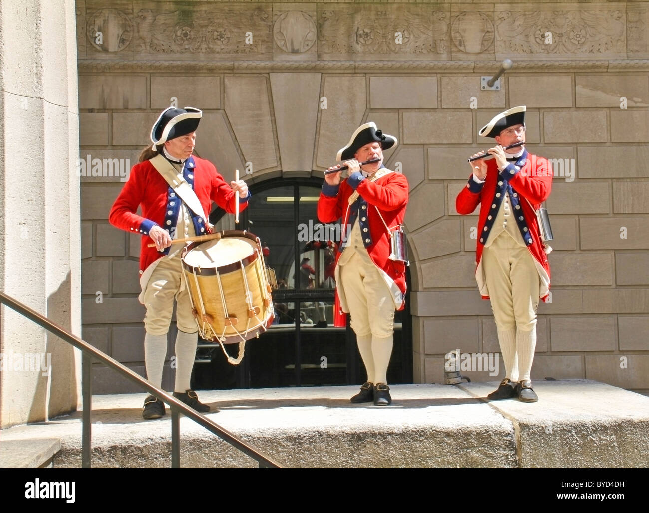 May 01, 2010, New York. Drum and Fife band playing at Federal Hall NYC. Stock Photo