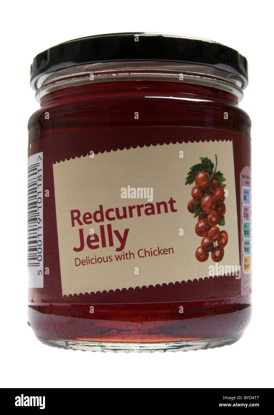Jar of redcurrant jelly on white background Stock Photo