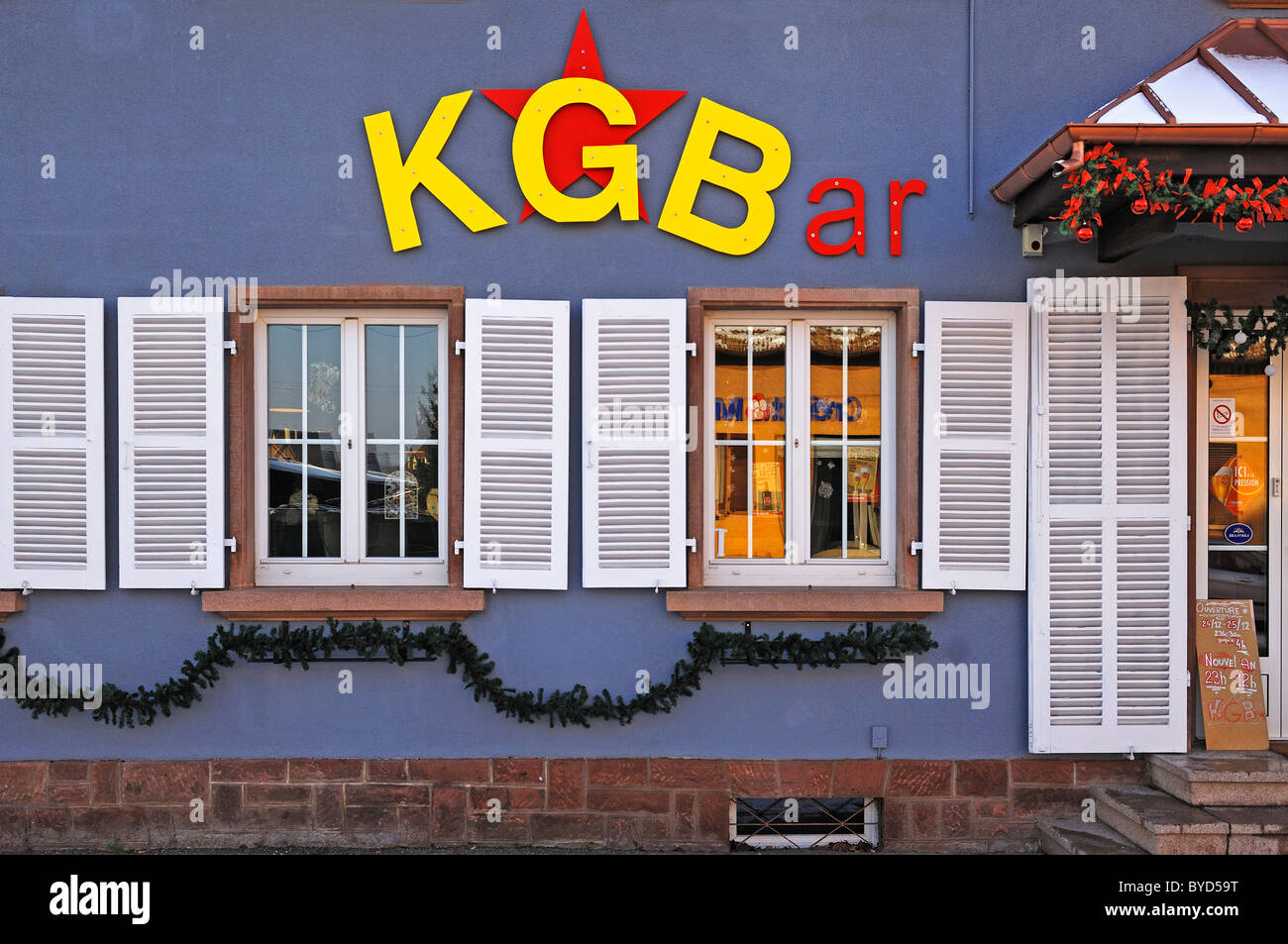 KGBar bar in a French village, Rue du 25 Janvier, Illhaeusern, Alsace, France, Europe Stock Photo