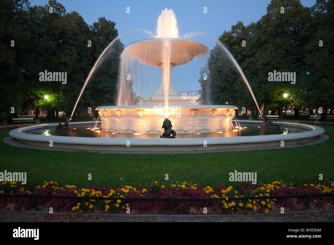 Fountain in a park, Warsaw, Masovia province, Poland, Europe Stock Photo