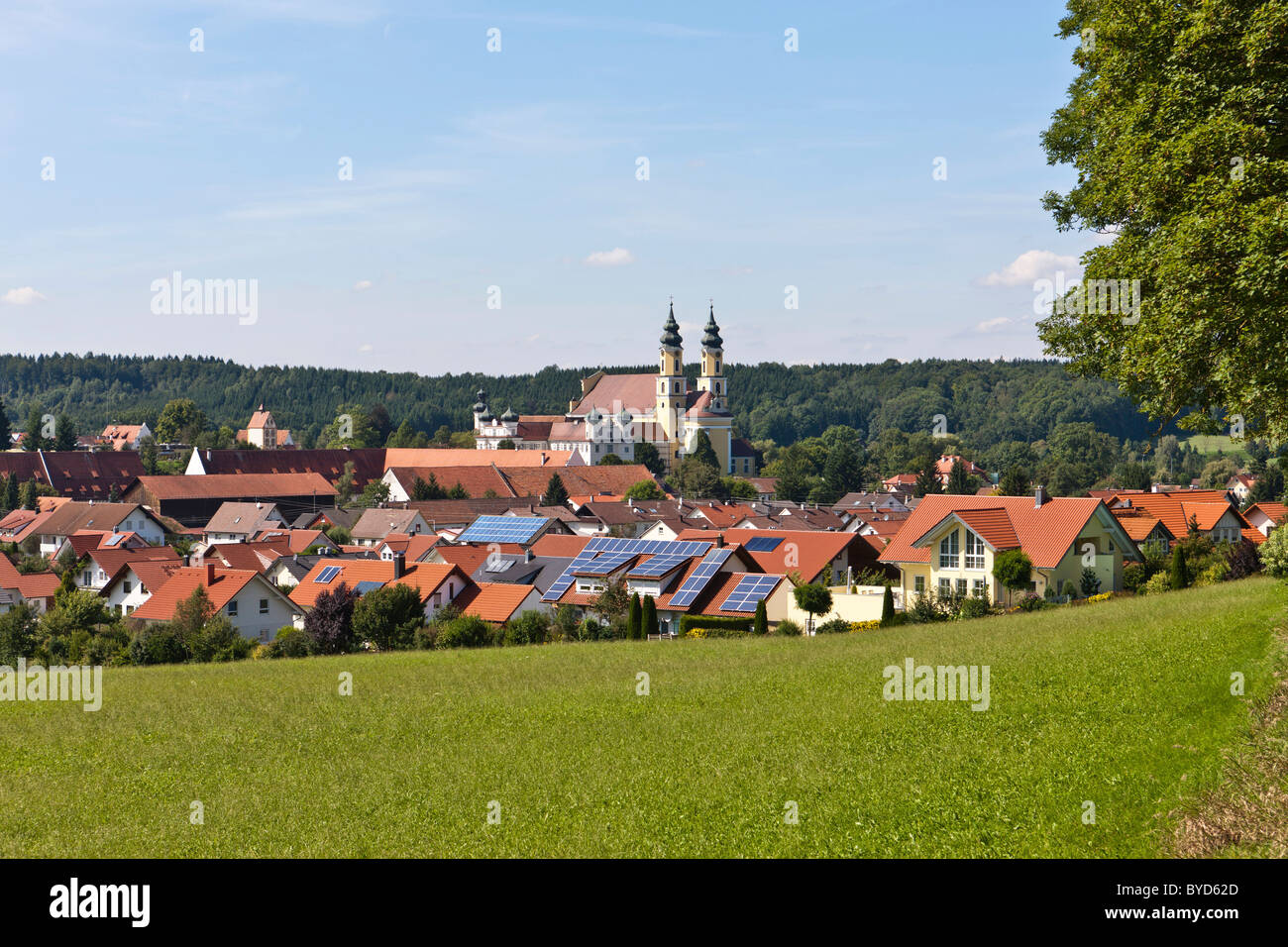 View over Rot an der Rot with the abbey and the monastery church of St. Verena, Biberach district, Baden-Wuerttemberg Stock Photo