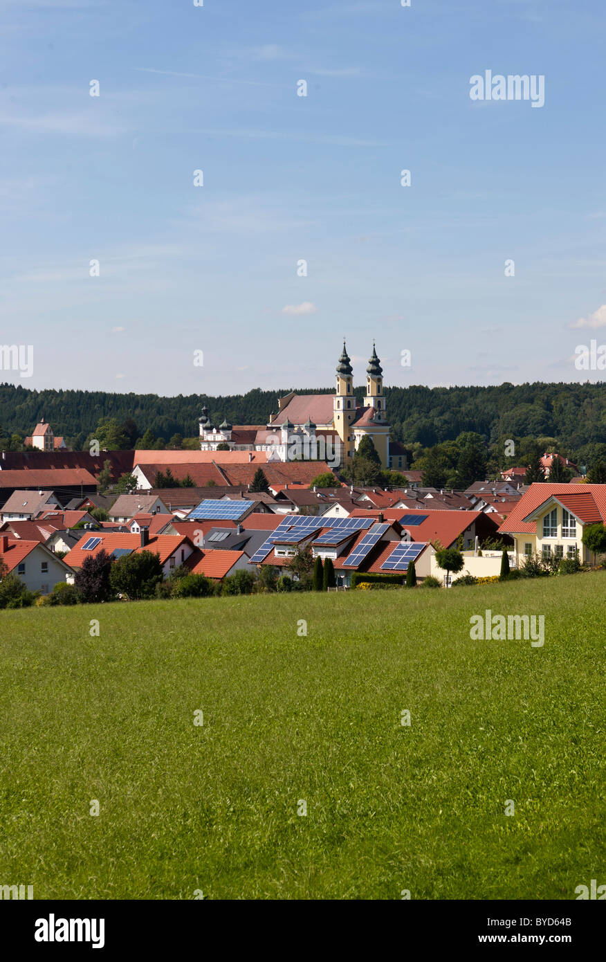 View over Rot an der Rot with the abbey and the monastery church of St. Verena, Biberach district, Baden-Wuerttemberg Stock Photo