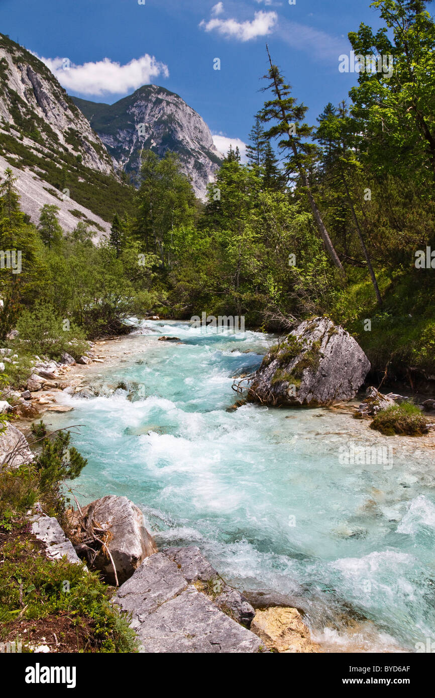 Upper reaches of the Isar River in Hinterautal valley, Karwendel Mountains, Alps, Tyrol, Austria, Europe Stock Photo