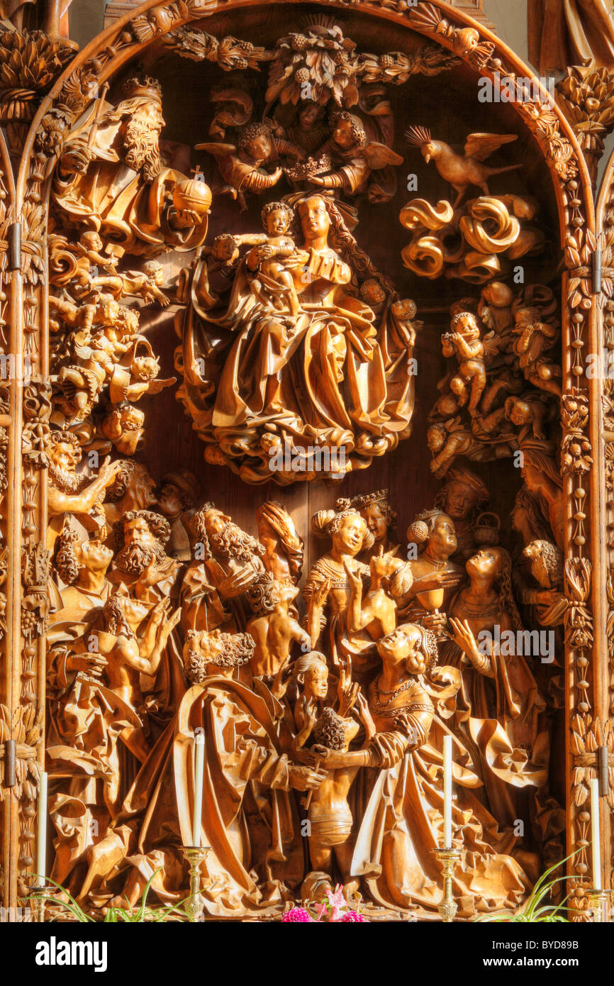 Late Gothic carved altar in the Wallfahrtskirche Mauer pilgrimage church near Melk, Wachau, Mostviertel region, Lower Austria Stock Photo