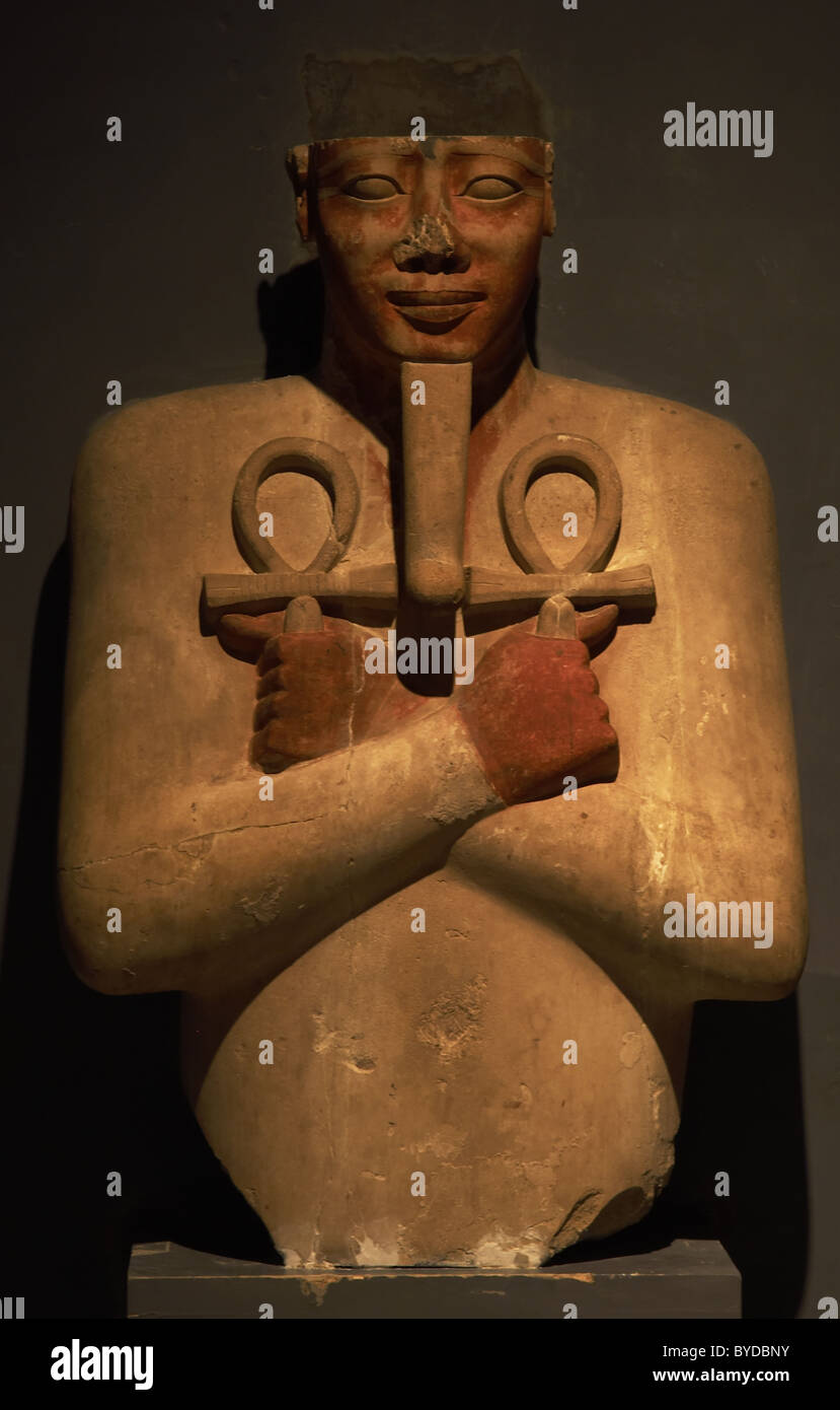 Egyptian Art. Osiride pillar of pharaoh Senusret I, Jeperkara Senusret or Sesostris I, second king of 12th Dynasty. Stock Photo