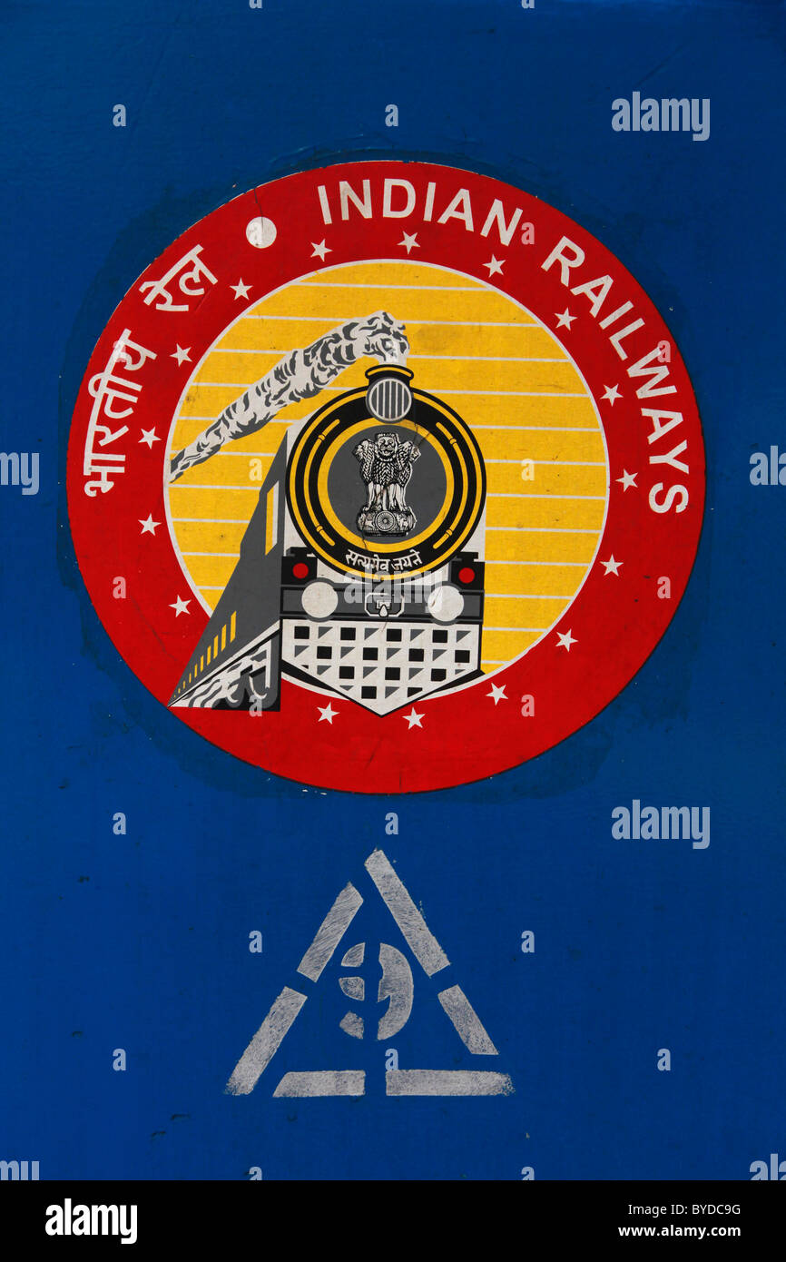 South Indian Railways sign, steam locomotive, Ernakulam, Ochanathuruthu, Kerala, India, Asia Stock Photo