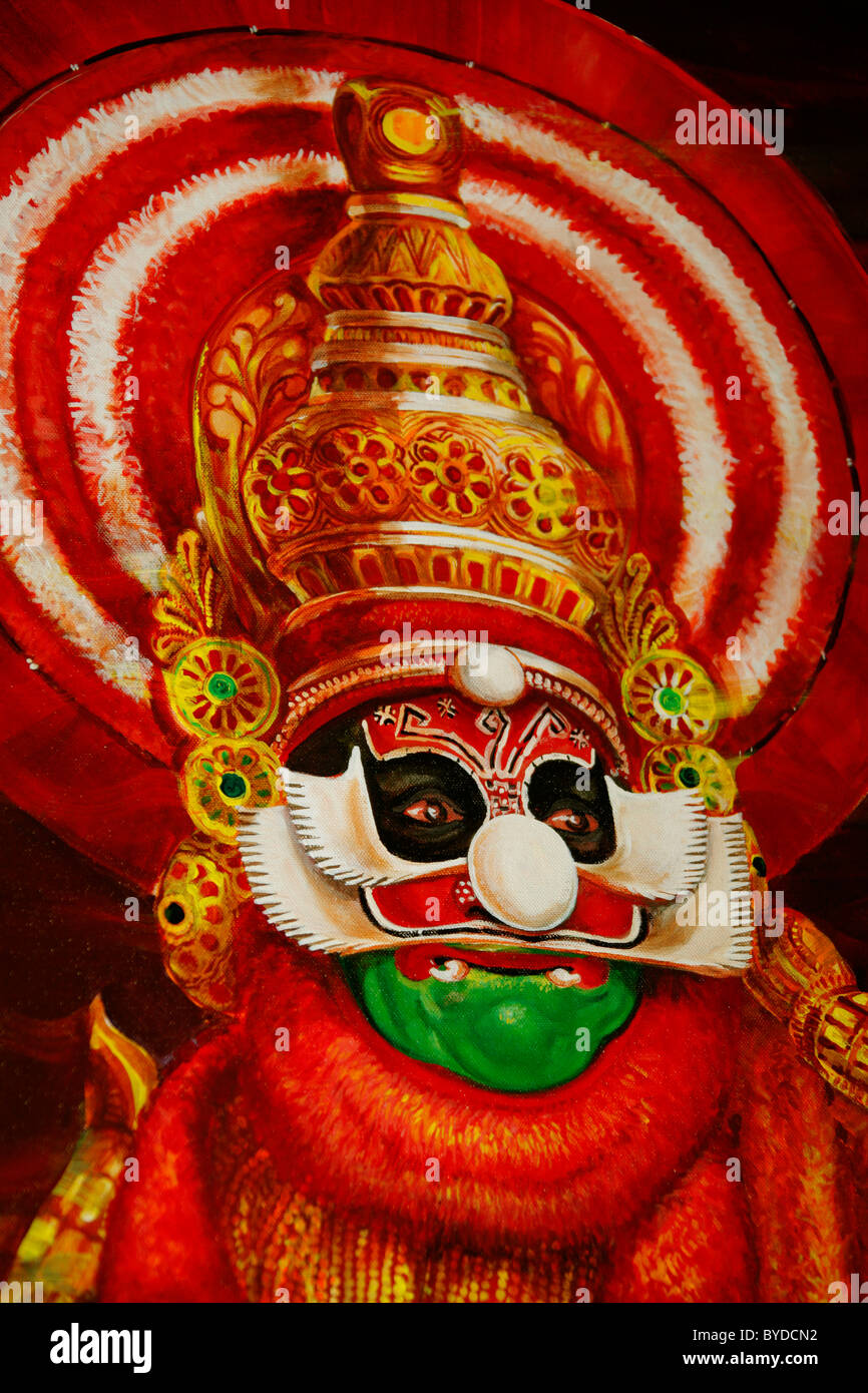 Kathakali, a classical Indian dance-drama, temple dance, Kerala Kathakali Centre, Kochi, Fort Cochin district, Ernakulam region Stock Photo