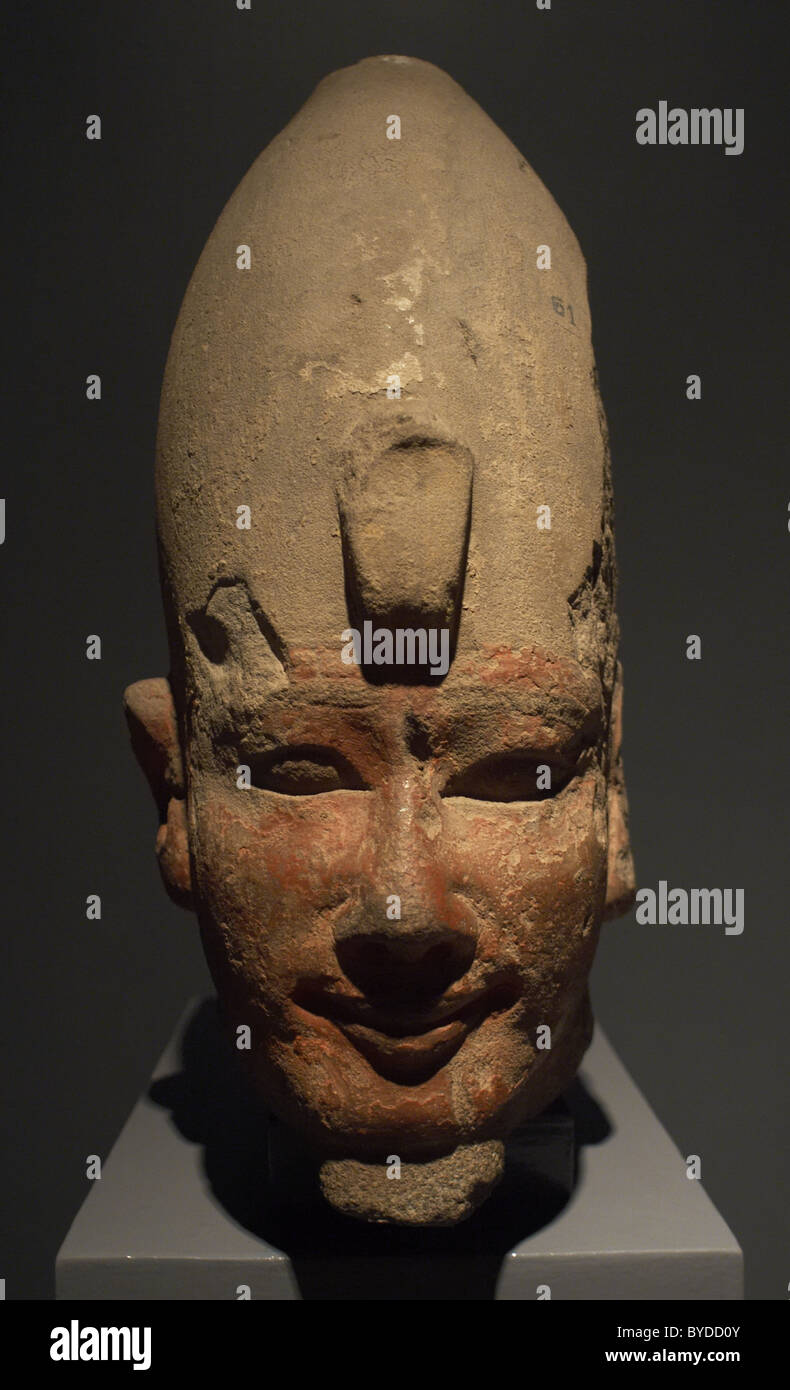Egyptian Art. Colossal head of Amenhotep I, second pharaoh of the Eighteenth Dynasty. New Kingdom. 1525-1504 BC. Stock Photo
