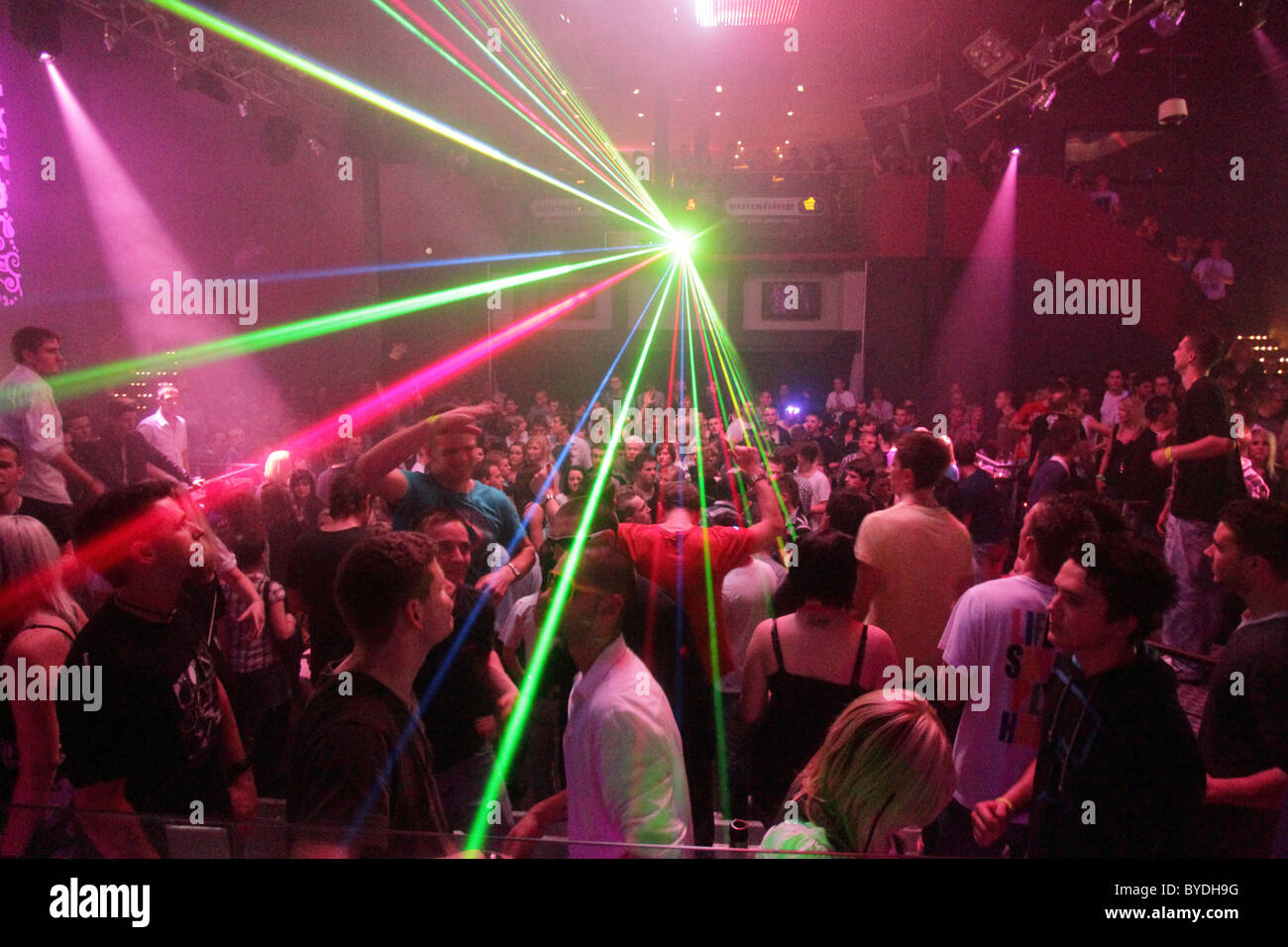 Laser show at a nightclub, Muelheim-Kaerlich, Rhineland-Palatinate, Germany, Europe Stock Photo