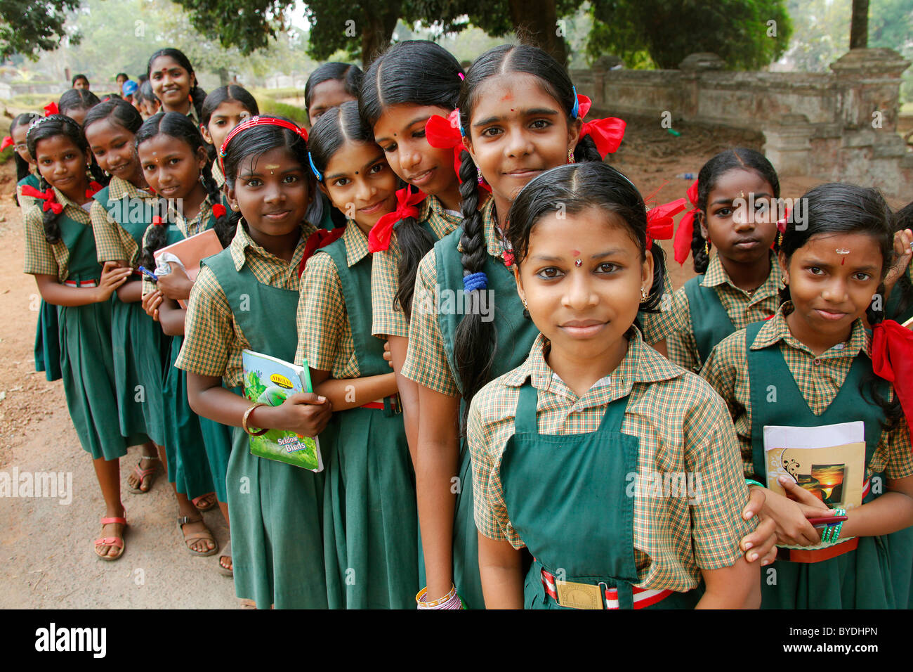 School girls in school uniform, garden of the palace, Hill Palace, Tripunithura, Ochanathuruthu, Kerala, India, Asia Stock Photo