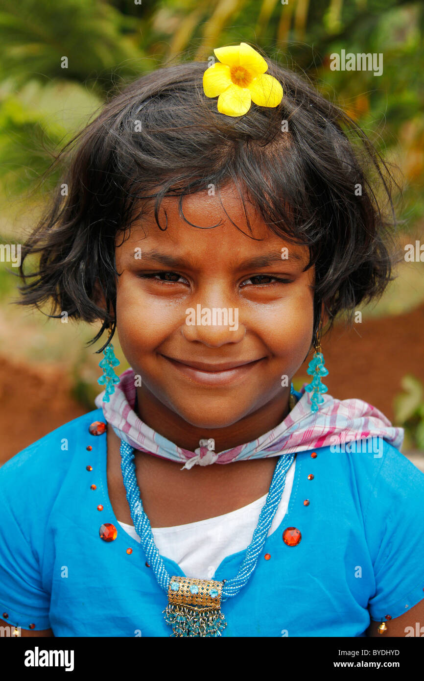 Smiling Indian schoolgirl, garden of the palace, Hill Palace, Tripunithura, Ochanathuruthu, Kerala, India, Asia Stock Photo
