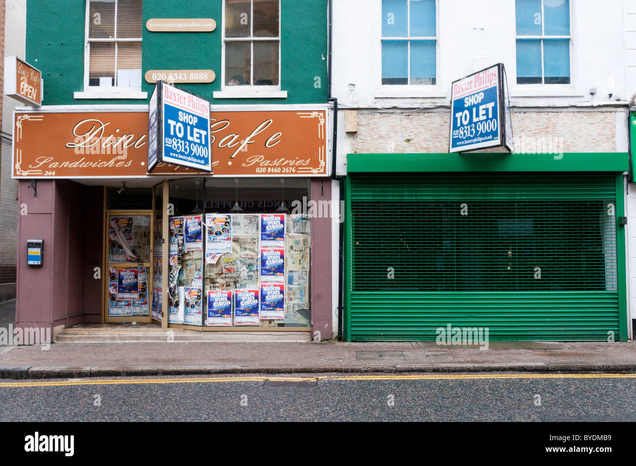 Closed and empty shops To Let in South London. Stock Photo