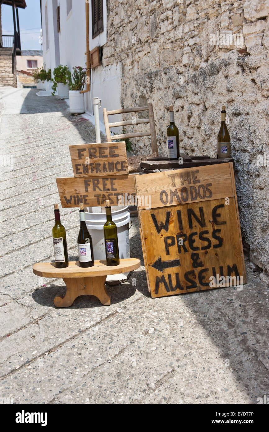 Wine sales in Omodos, Troodos Mountains, Central Cyprus Stock Photo