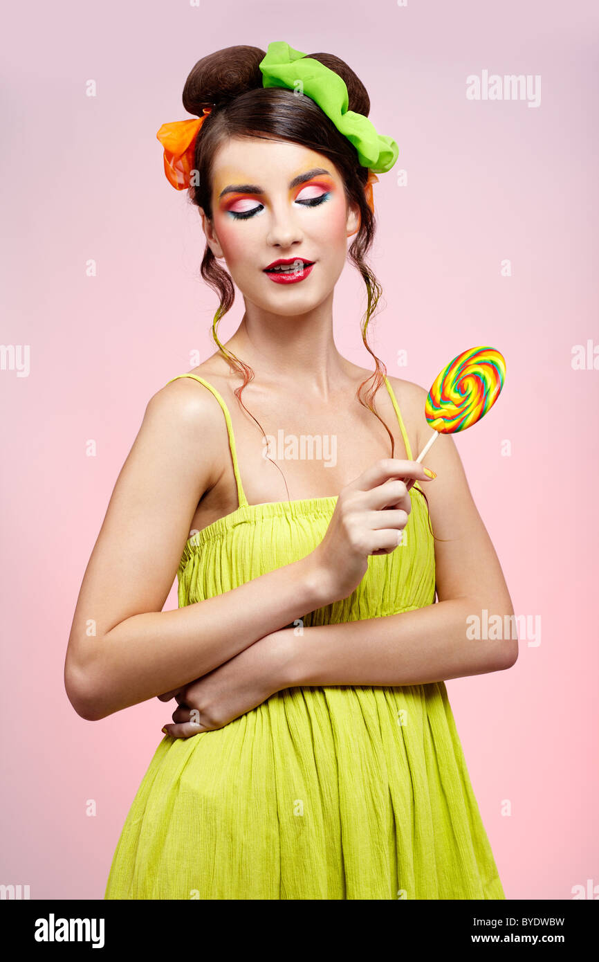 beautiful model with lollipop Stock Photo - Alamy