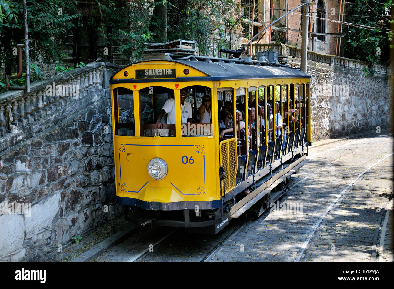 Historic tram, Bondinho, Santa Teresa district, Rio de Janeiro, Brazil, South America Stock Photo