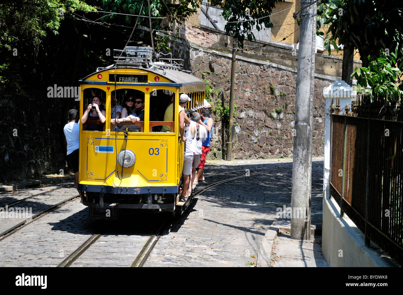 Historic tram, Bondinho, Santa Teresa district, Rio de Janeiro, Brazil, South America Stock Photo