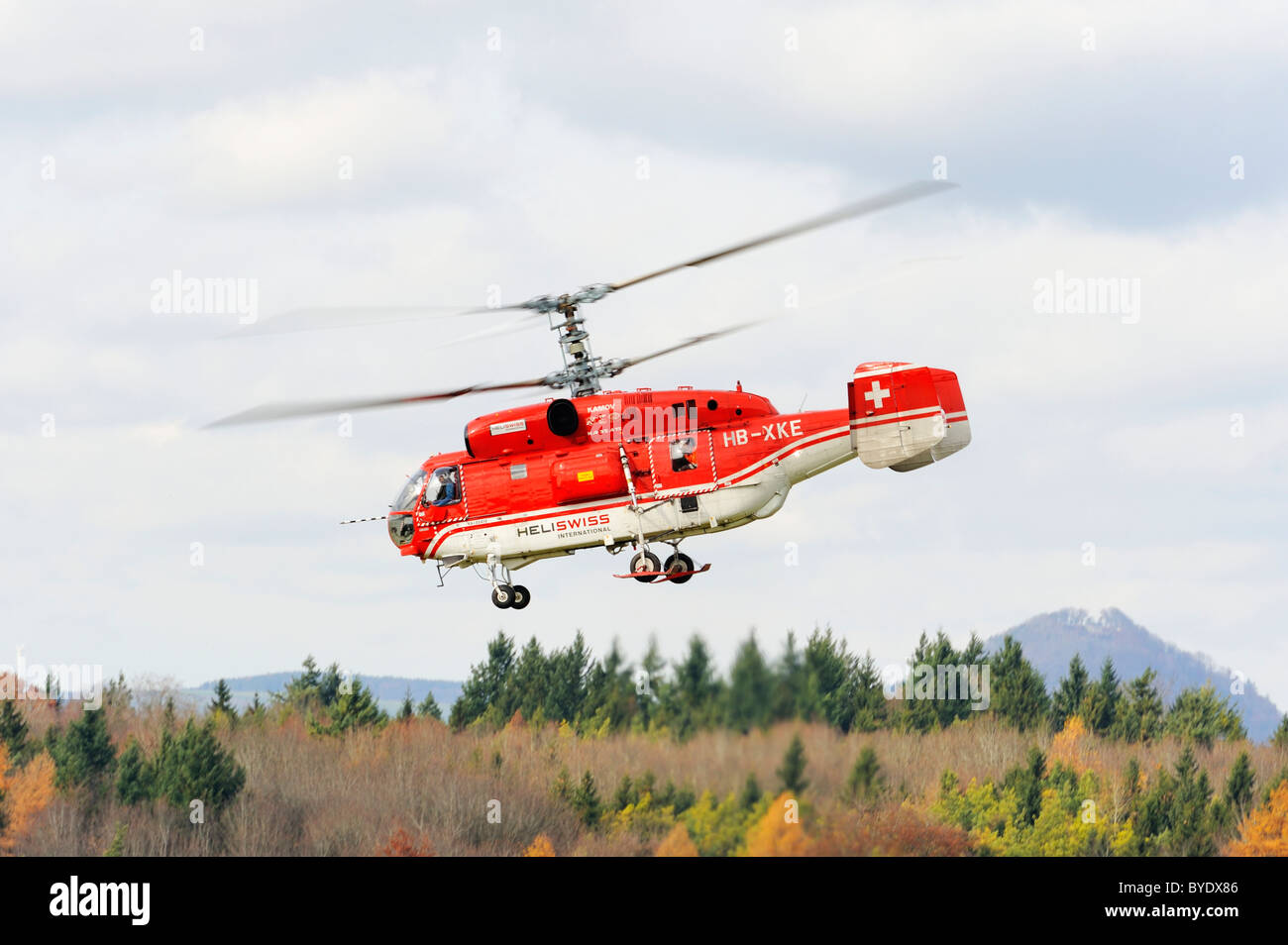 Russian Kamov KA 32 A12 heavy-lift helicopter from the Swiss company Heliswiss during a transport operation, Germany, Europe Stock Photo