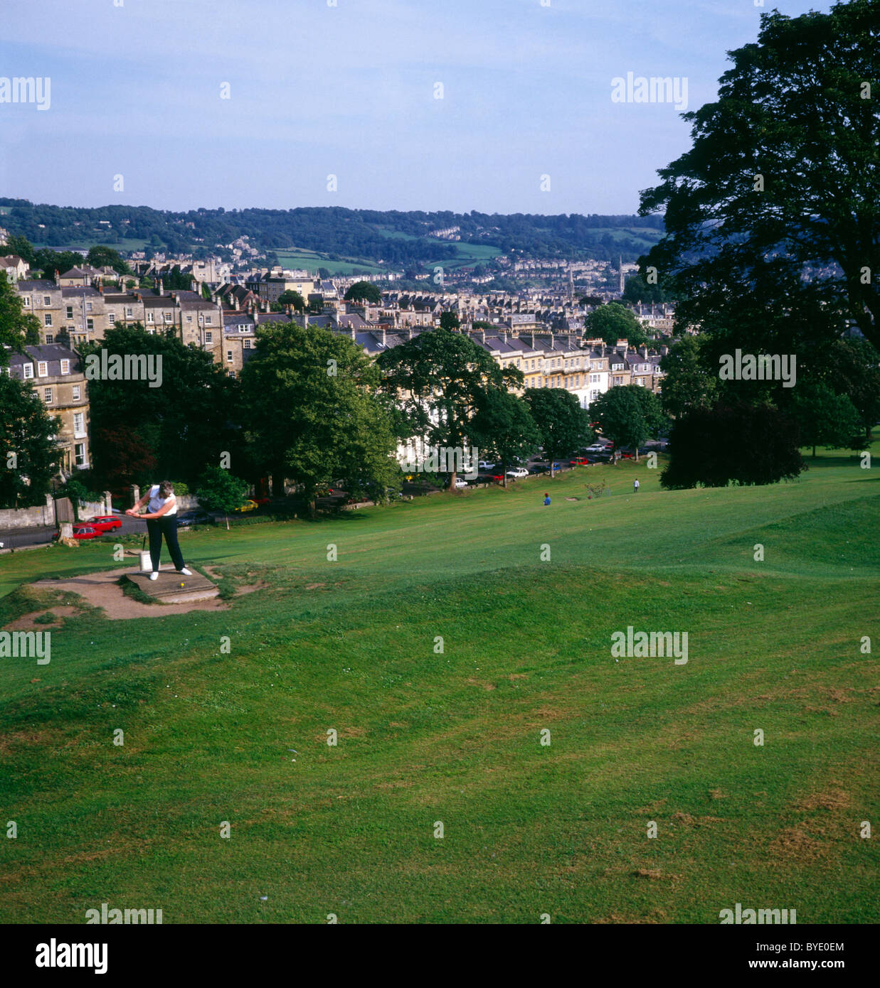 View Georgian buildings Bath from golf approach course Stock Photo