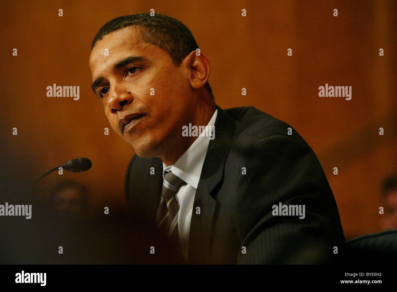 Senator Barack Obama Homeland Security and Governmental Affairs Committee headed by Senator Lieberman and Collins met for the Stock Photo