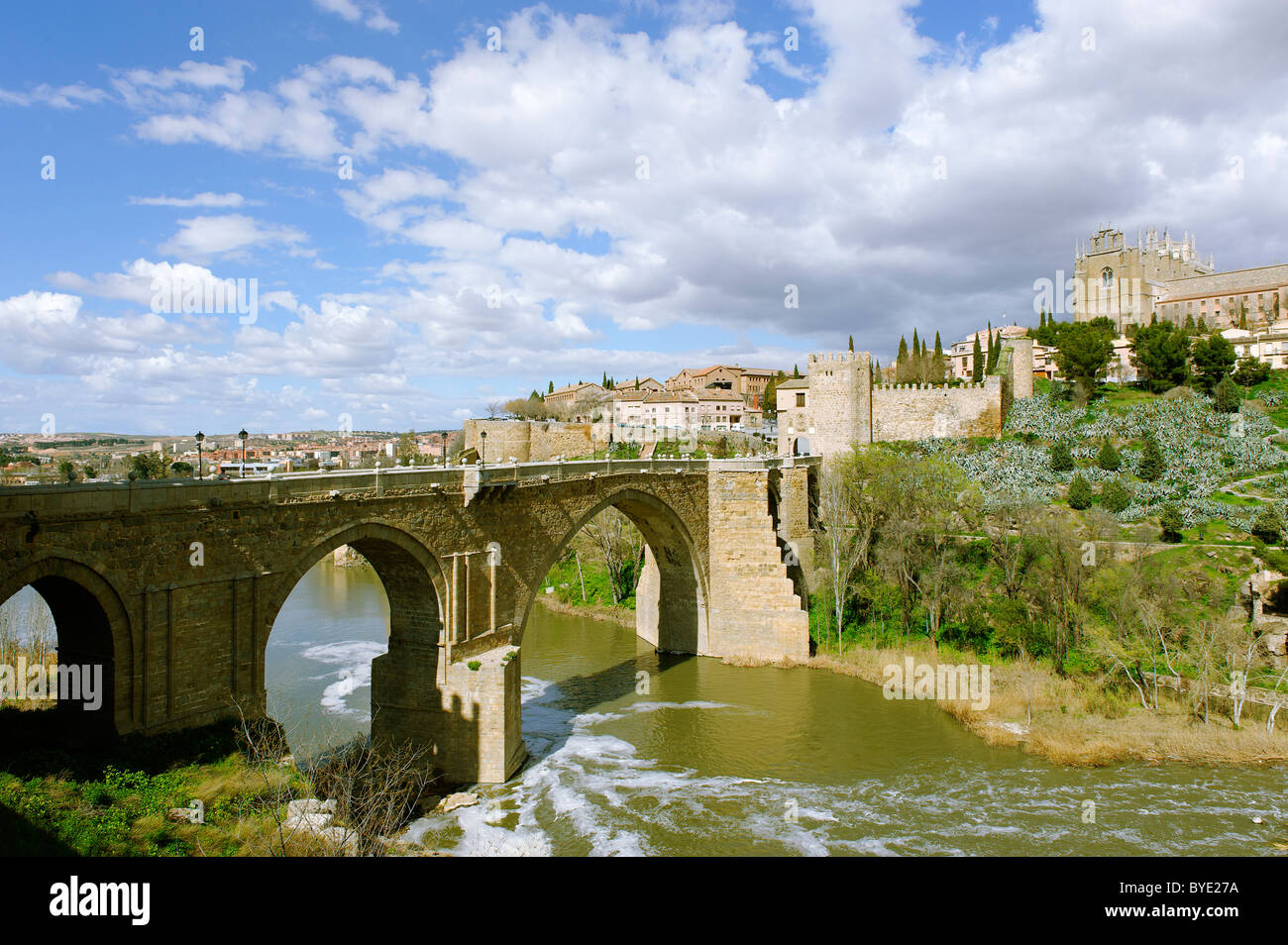 Puente San Martin bridge across the Rio Tajo River, Toledo, Castile-La Mancha, Spain, Europe Stock Photo