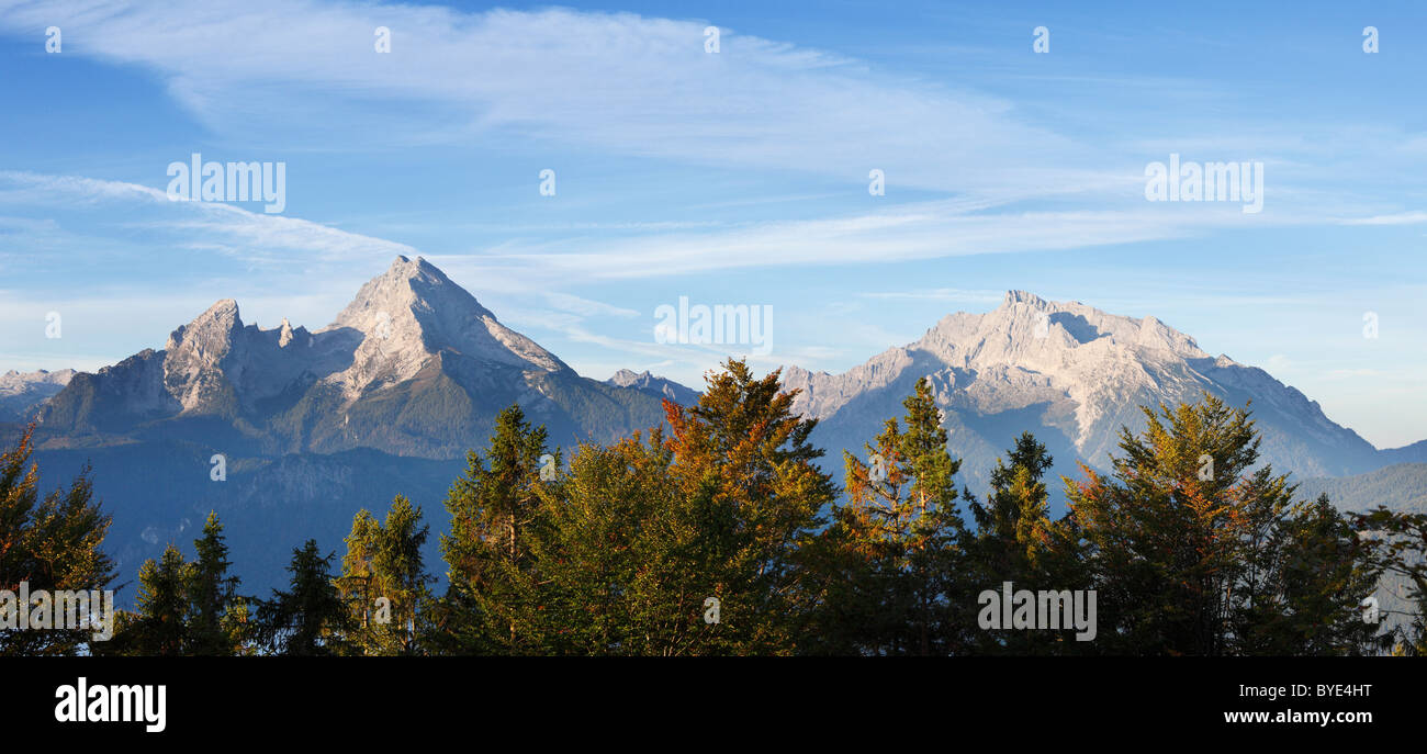 Watzmann and Hochkalter mountains, view from Kneifelspitze mountain near Berchtesgaden, Berchtesgaden Alps Stock Photo