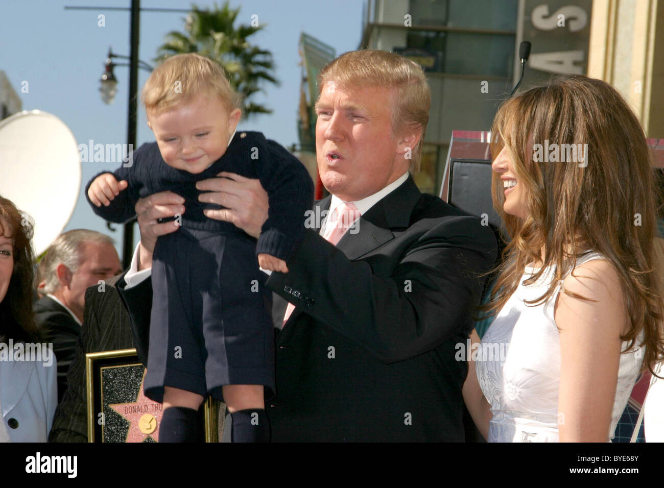 Donald Trump, Melania Trump, son Barron William Trump Donald Trump honored  with the 2,327th Star on the Hollywood Walk of Fame Stock Photo - Alamy