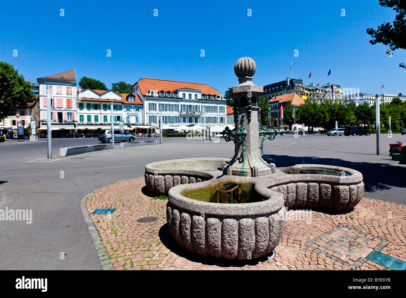 Château d'Ouchy Palace in front of the Hotel Angleterre et Résidence, Lausanne, Canton of Vaud, Lake Geneva, Switzerland, Europe Stock Photo