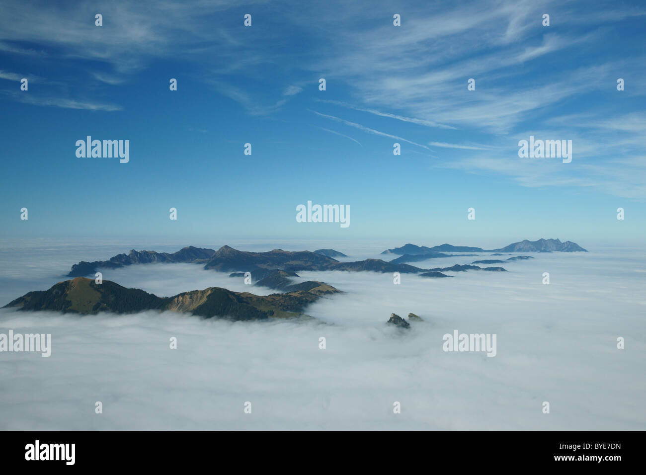Peaks of the Entlebuch above a layer of fog, viewed from Mt Brienzer Rothorn, Canton Bern, Switzerland, Europe Stock Photo