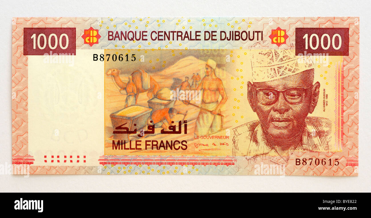 Djibouti 1000 One Thousand Franc Bank Note. Stock Photo