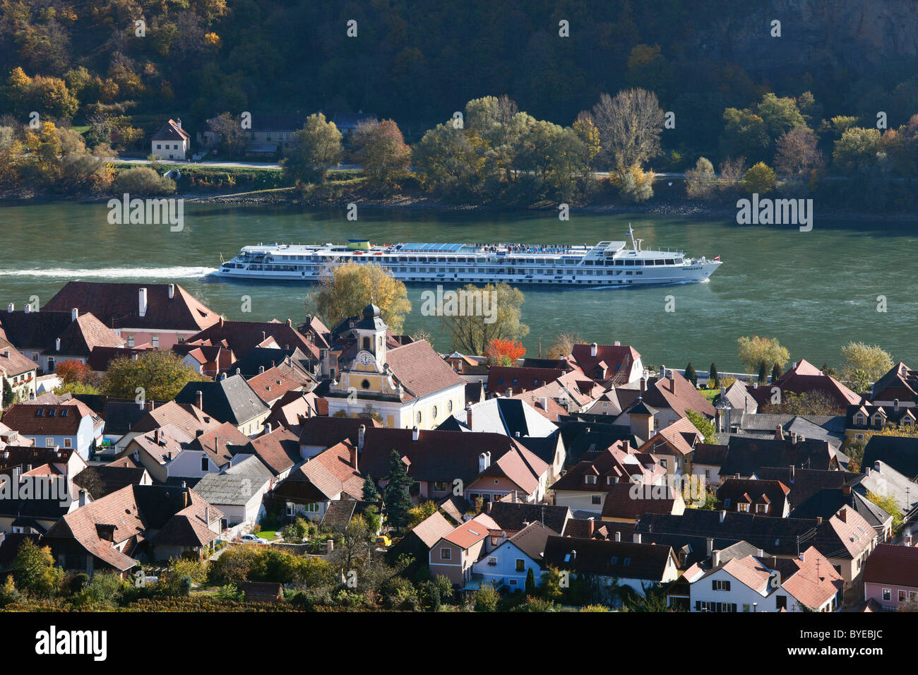 Woesendorf, cruise ship on the Danube, Wachau valley, Waldviertel region, Lower Austria, Europe Stock Photo
