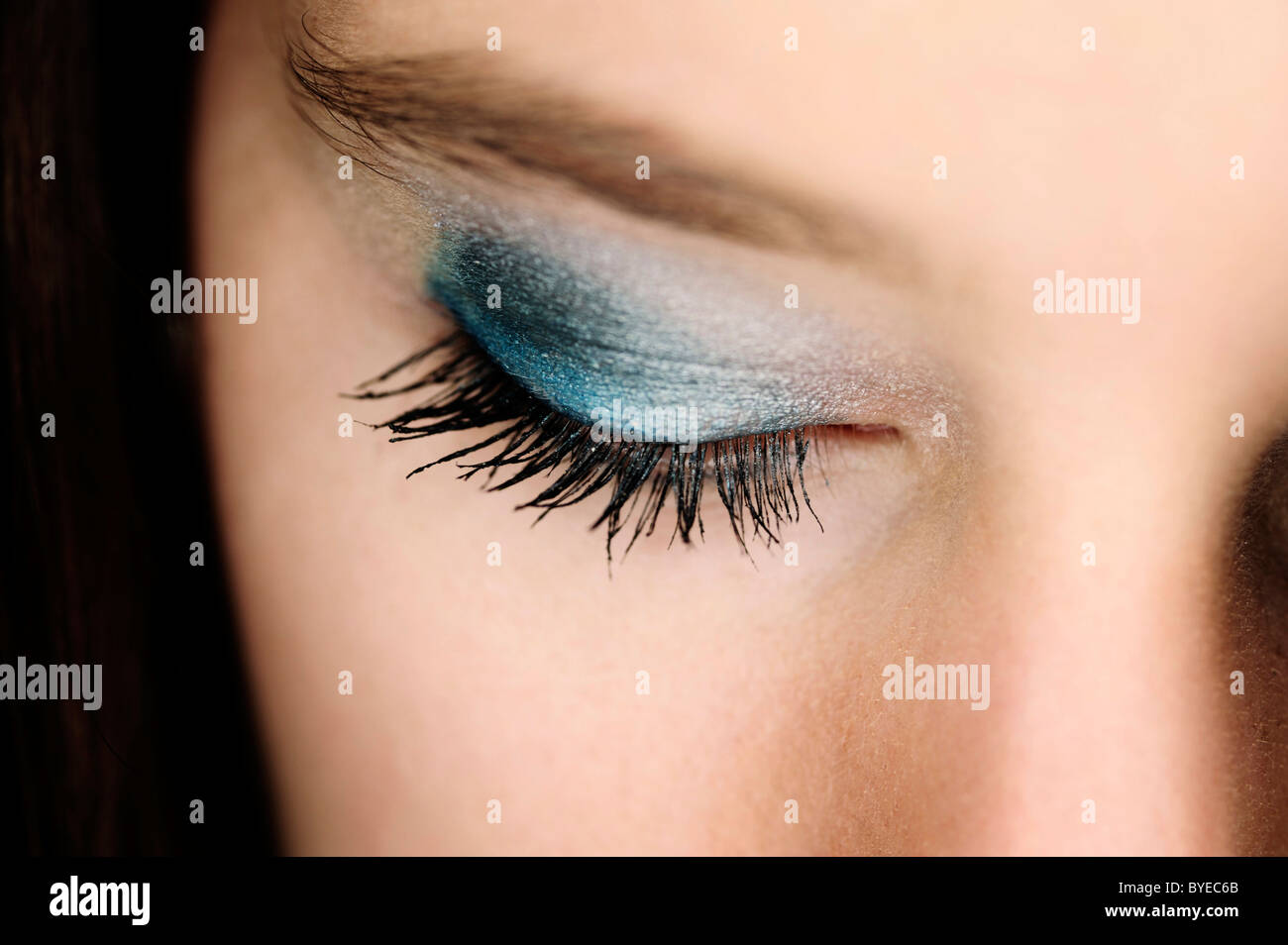 Woman's eye lid, woman wearing eye shadow Stock Photo