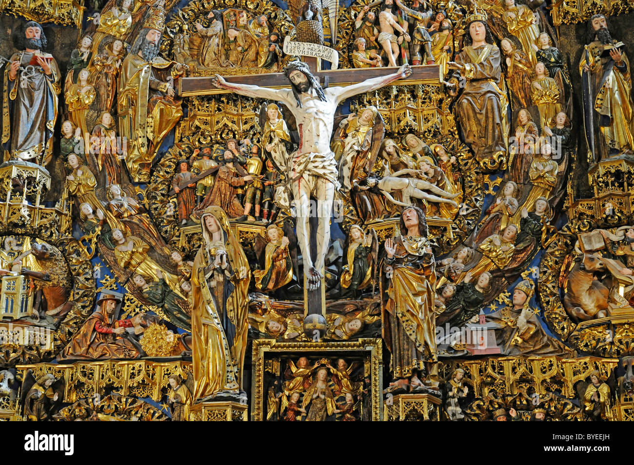 Christ, crucifix, altar of the church of Cartuja de Miraflores, Carthusian convent, Burgos, Castilla y Leon province, Spain Stock Photo