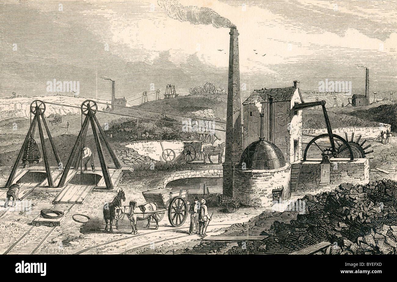 Whimsey or engine drawing coal in the Staffordshire Collieries, England in the 19th century. Stock Photo
