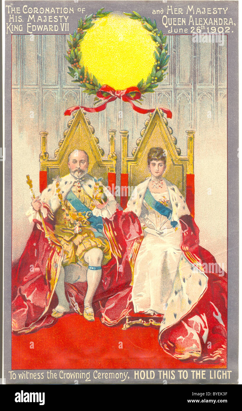 Hold to light advertising souvenir of Coronation of King Edward VII Stock Photo