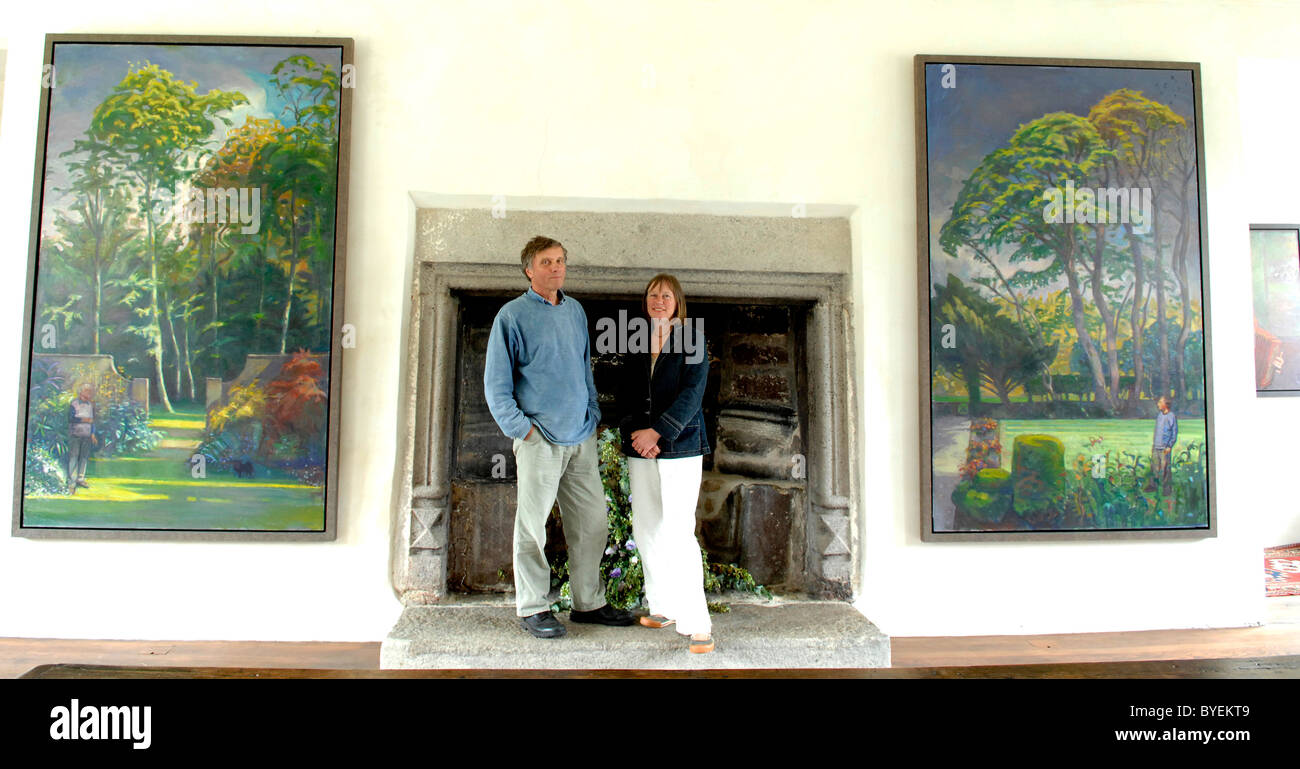 Godolphin House, National Trust, Cornwall. Pictured are John and Joanne Schofield in the King's room upstairs. Stock Photo