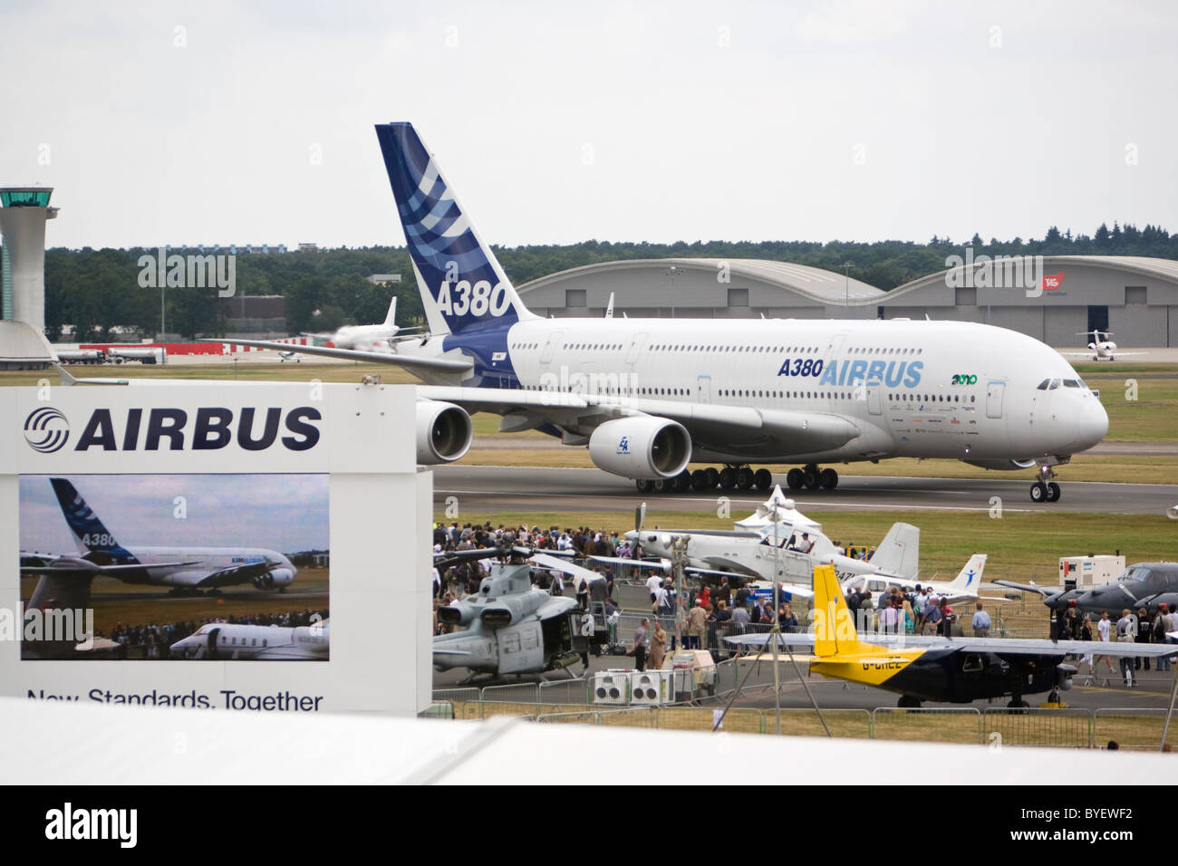 Airbus A380 world's largest commercial double two deck aircraft Farnborough Airshow England Stock Photo