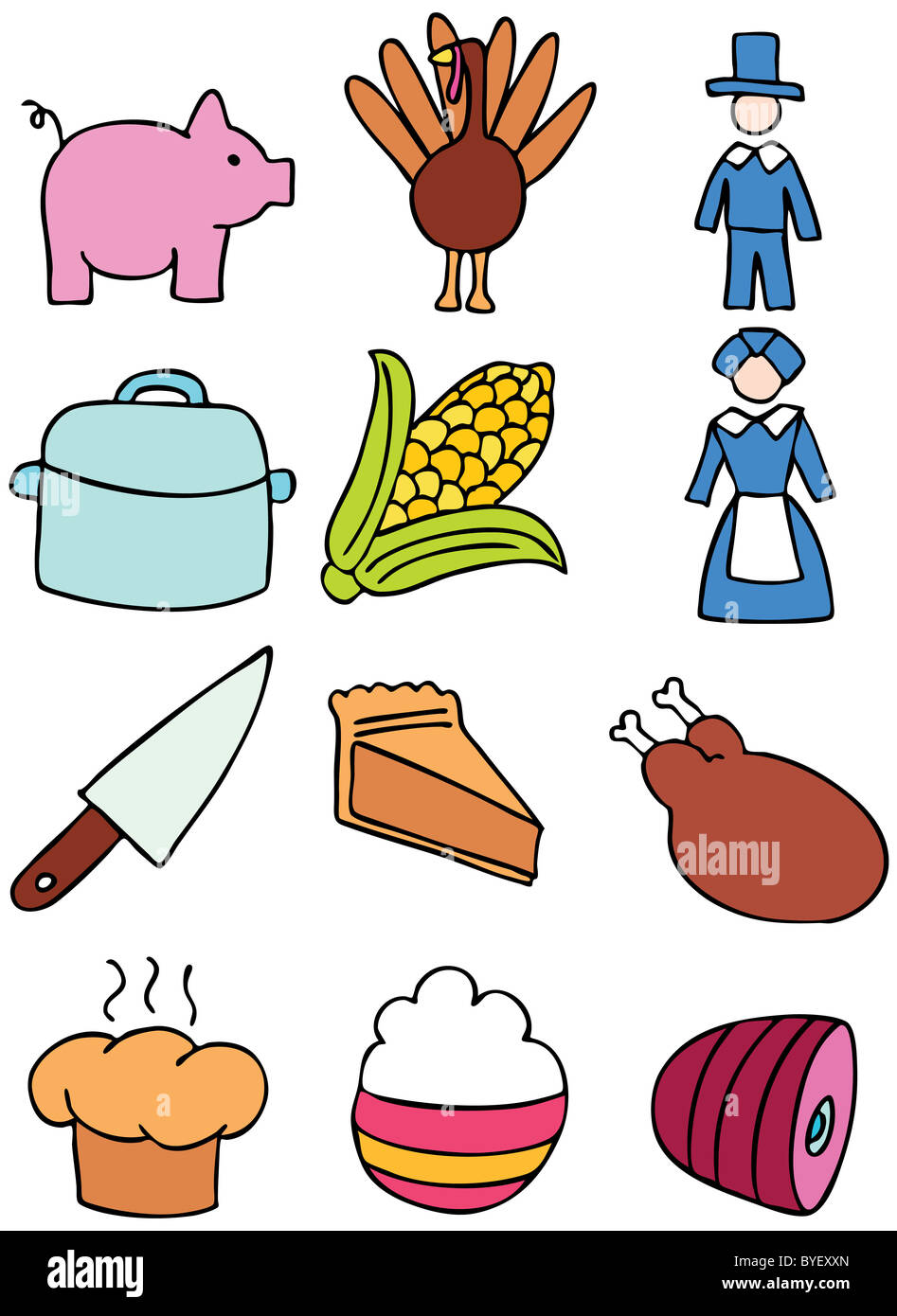 Set of 12 Thanksgiving Day icons Stock Photo - Alamy