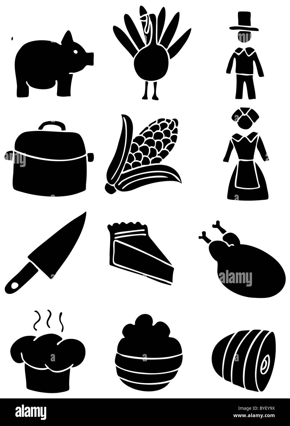 Set of 12 Thanksgiving Day icons - black and white Stock Photo - Alamy