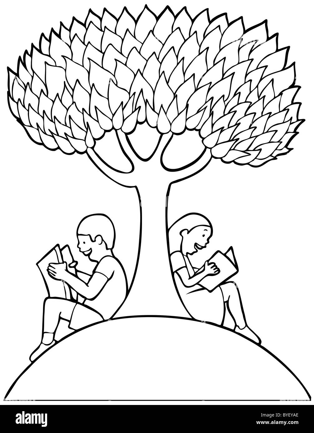 under the tree clipart black and white