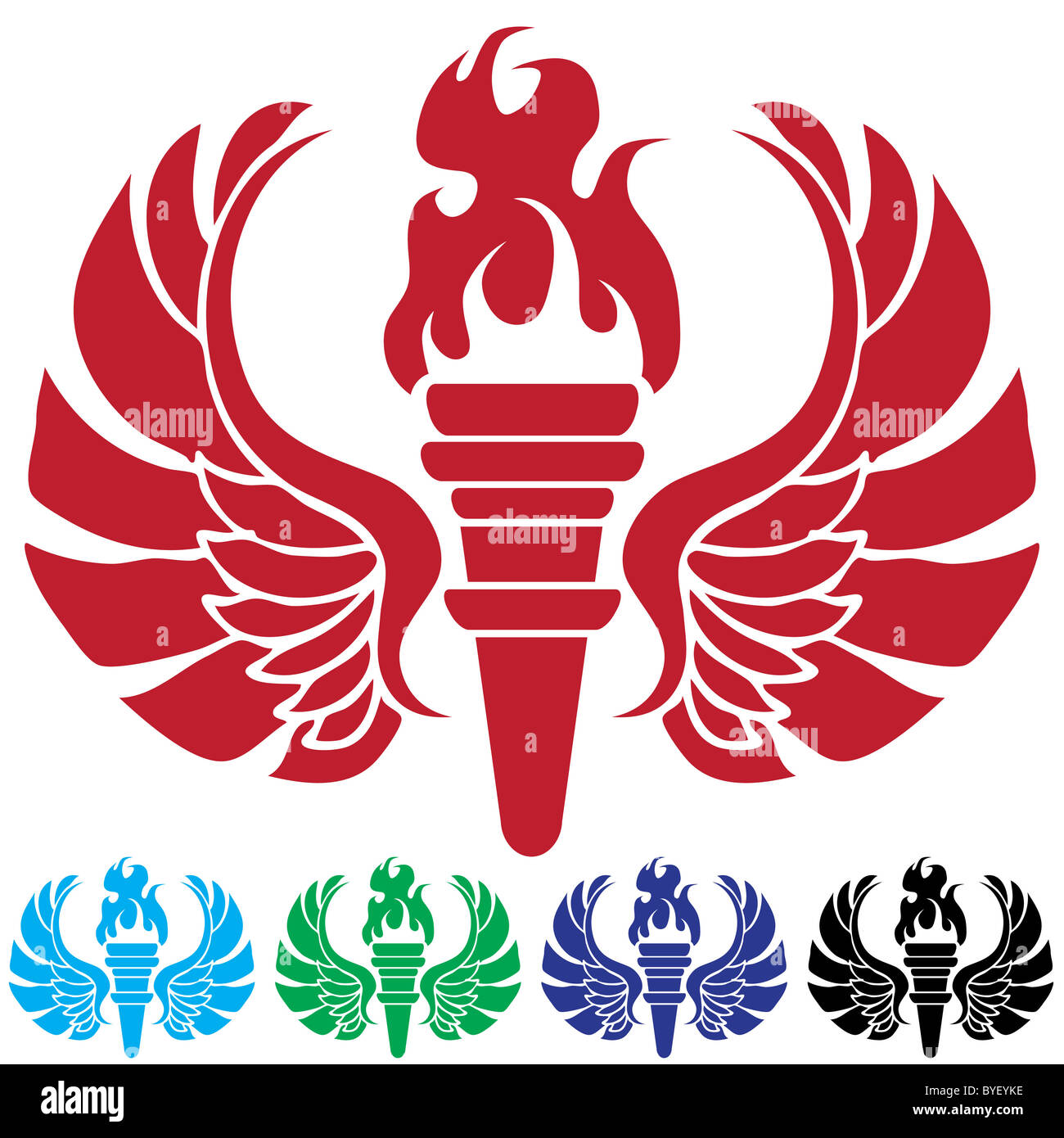 Set of 5 flaming torches with wings Stock Photo Alamy