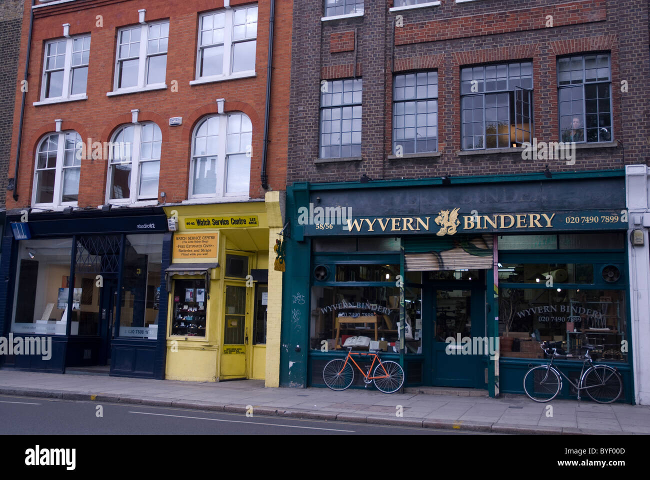 Row of shops, Clerkenwell Road London EC1 Stock Photo