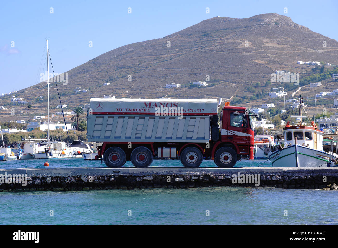 Mercedes Benz Dump Truck Model 4150 In The Port Of Parikia On
