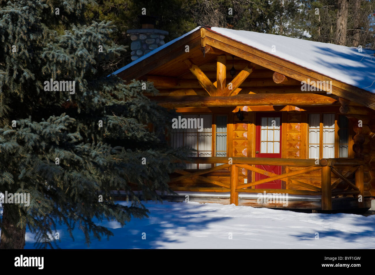 Winter Log Cabin Man Stock Photos Winter Log Cabin Man Stock