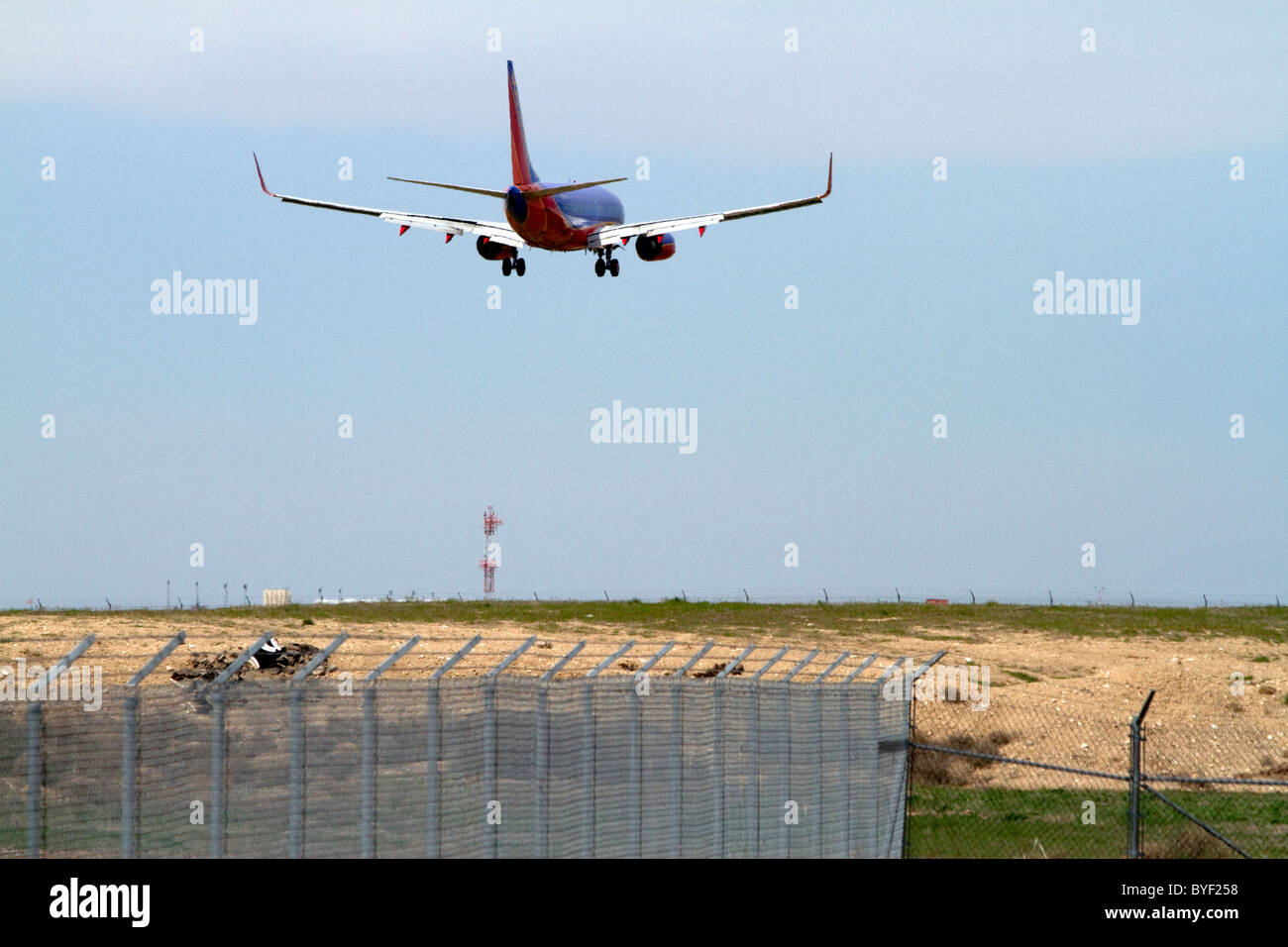 Southwest airlines Boeing 737 aircraft on final approach to the Boise Airport, Idaho, USA. Stock Photo