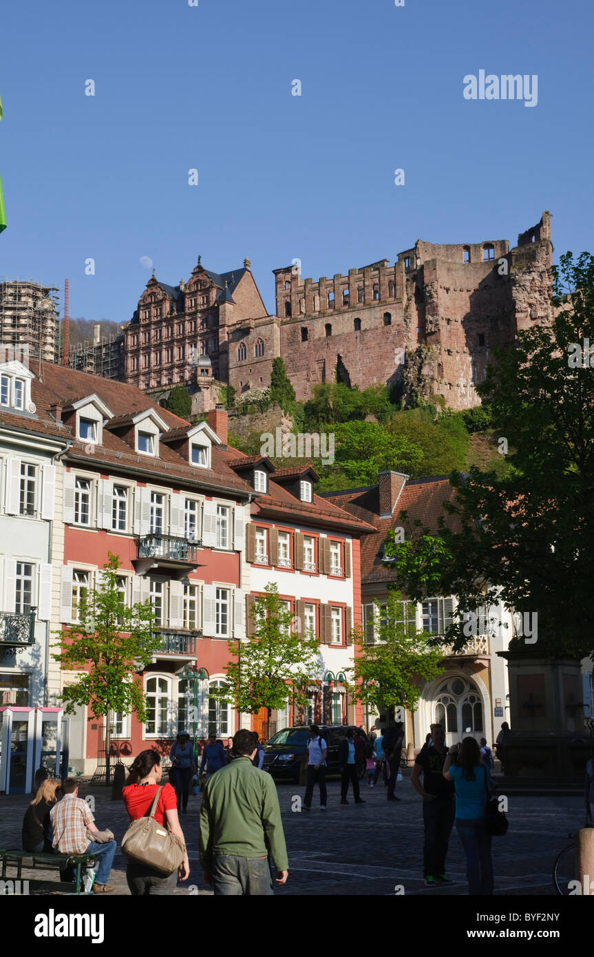 Heidelberg, old town, Kornmarkt, castle, Baden-Wurttemberg, Germany Stock Photo