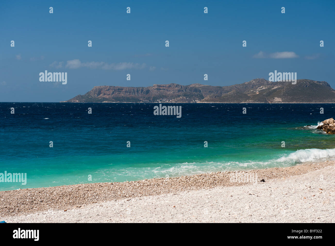 Meis Island viewed from Kas in Antalya, Turkey. Meis Island is part of Greece Stock Photo