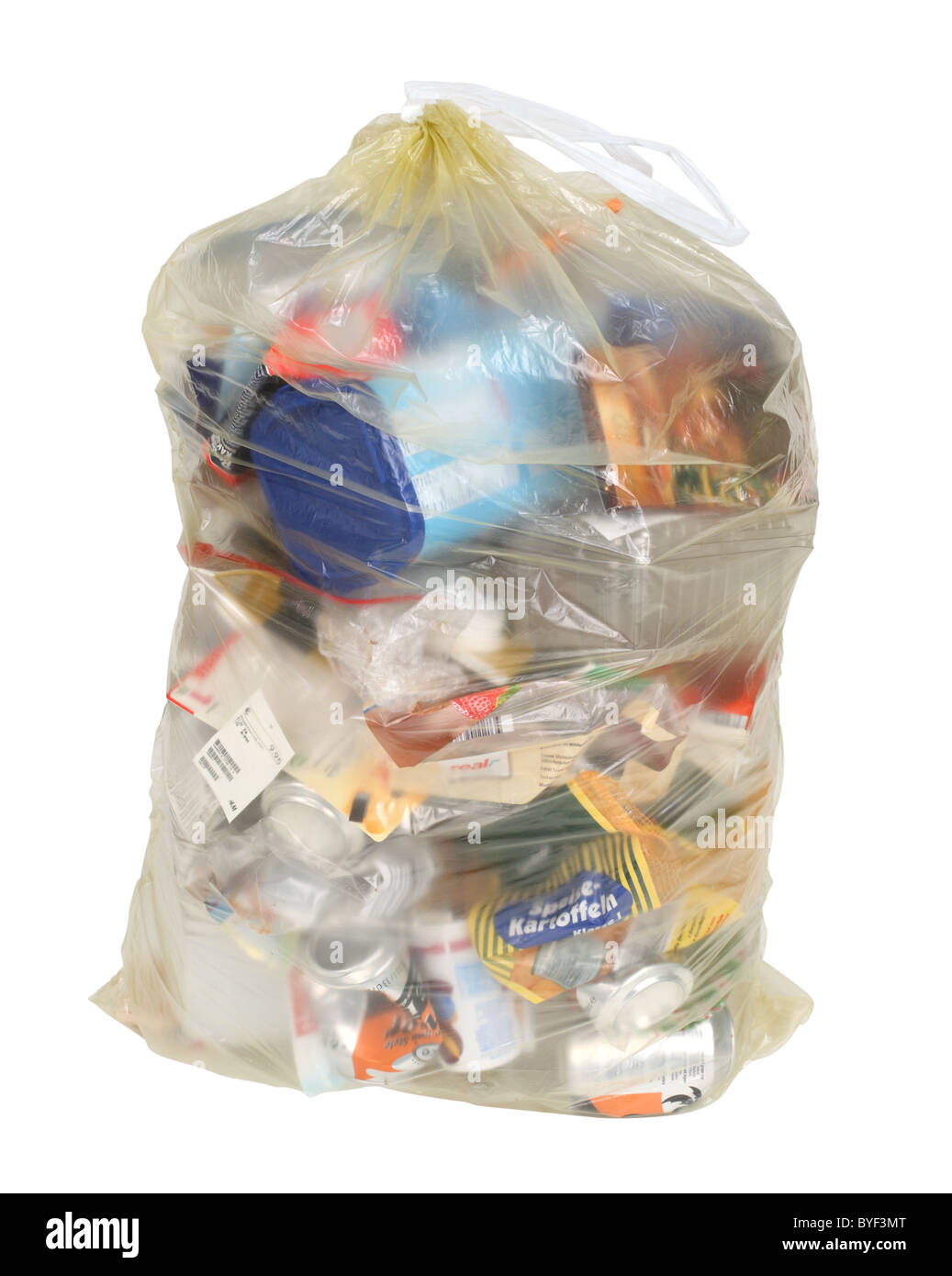 Yellow German recycling bag isolated over white background Stock Photo