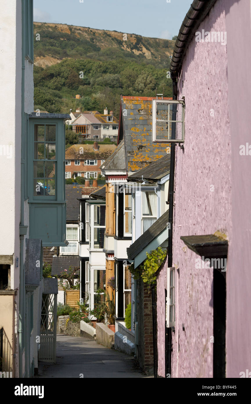 Colourful houses line Sherbourne Lane in Lyme Regis, Dorset, England Stock Photo Alamy